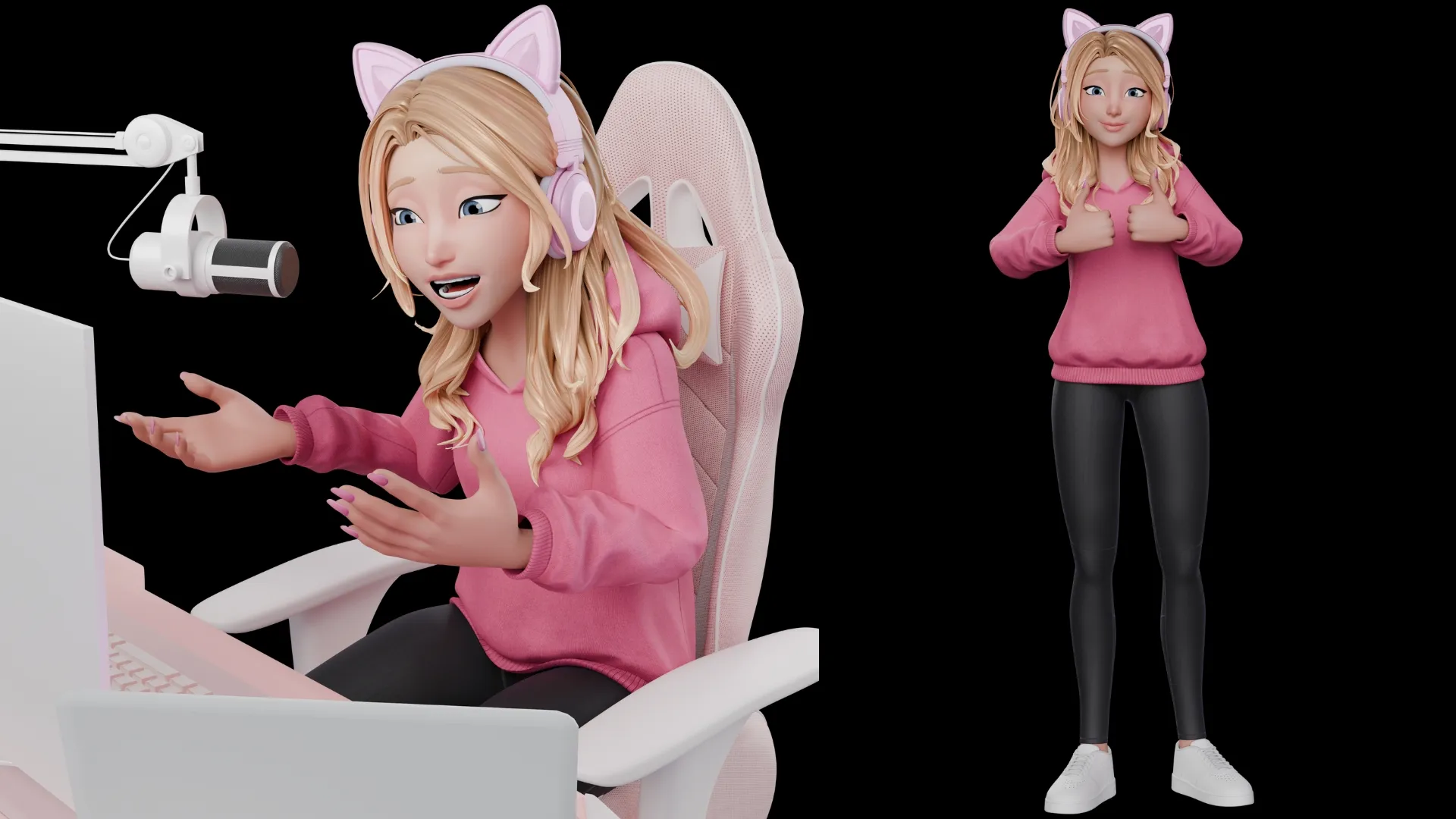 Gamer Girl White Woman 3D character closeup 1